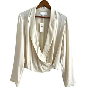 NWT Anthropologie Ettitwa Wrap Blouse Ivory Long Sleeve Top size 2